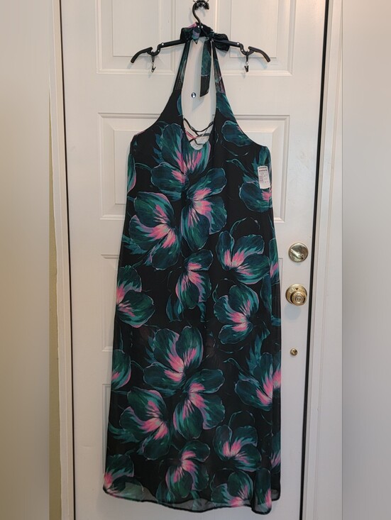 Jennifer Lopez Dresses & Skirts - New Jennifer Lopez Green & Pink Floral Halter Maxi Dress Size 16 Petite